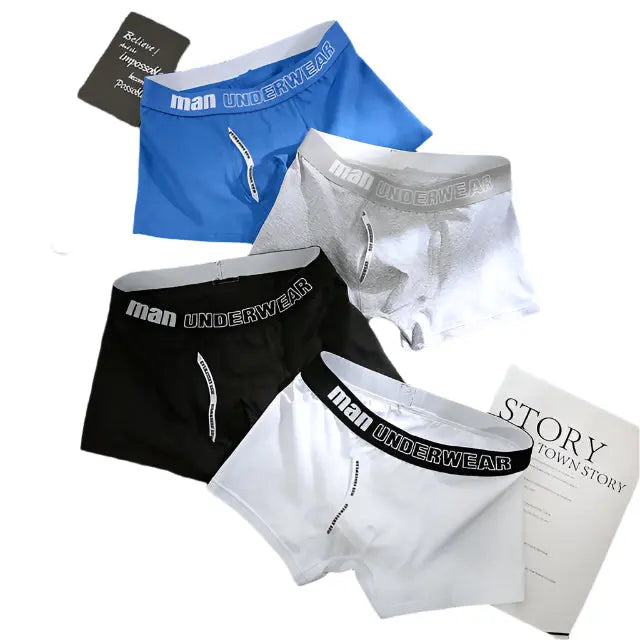 Men's 4-Pack Cotton Boxer Underwear - Soft & Comfortable, Solid Color, Jacquard Weaving, Non-Woven Fabric, Available in Sizes L, XL, XXL, XXXL Menswear Aesthetic Asian Classic Alfra Retail 1
