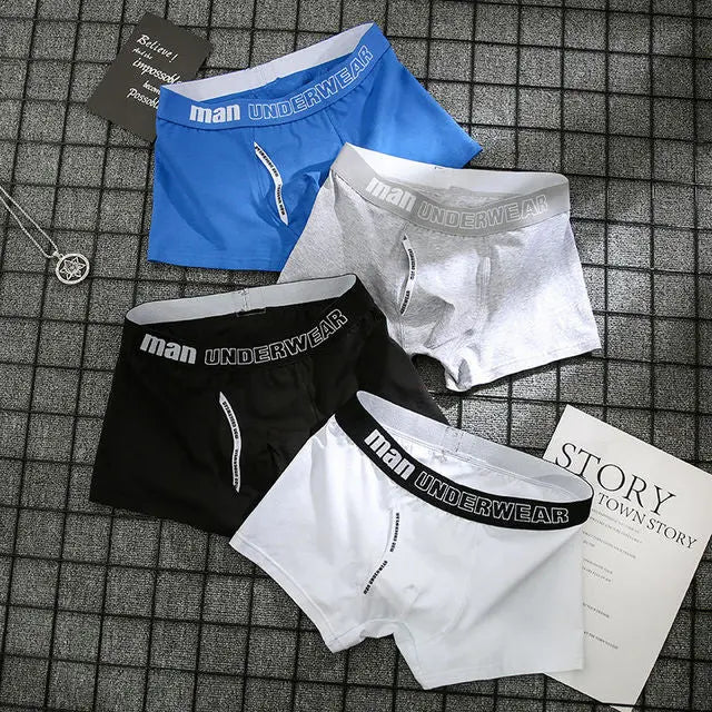 Men's 4-Pack Cotton Boxer Underwear - Soft & Comfortable, Solid Color, Jacquard Weaving, Non-Woven Fabric, Available in Sizes L, XL, XXL, XXXL Menswear Aesthetic Asian Classic Alfra Retail 1