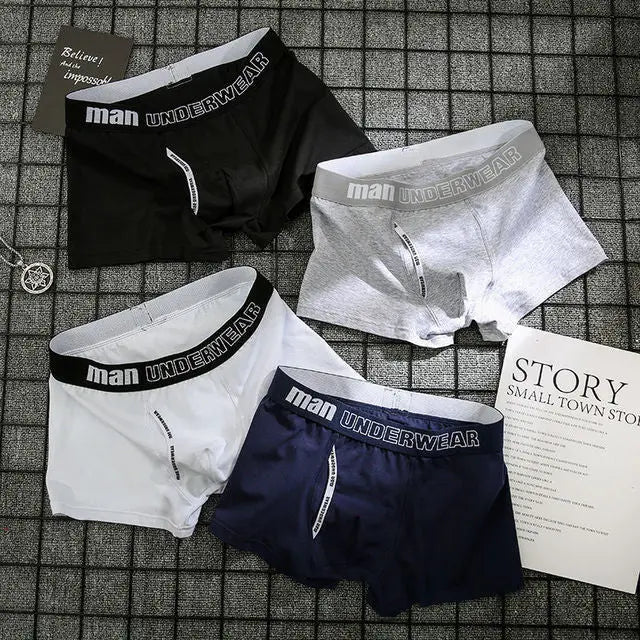 Men's 4-Pack Cotton Boxer Underwear - Soft & Comfortable, Solid Color, Jacquard Weaving, Non-Woven Fabric, Available in Sizes L, XL, XXL, XXXL Menswear Aesthetic Asian Classic Alfra Retail 1