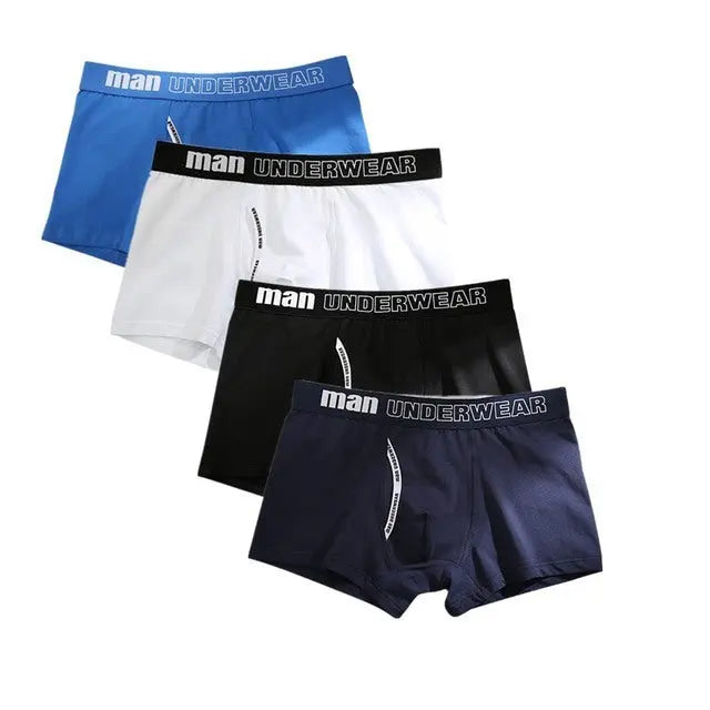 Men's 4-Pack Cotton Boxer Underwear - Soft & Comfortable, Solid Color, Jacquard Weaving, Non-Woven Fabric, Available in Sizes L, XL, XXL, XXXL Menswear Aesthetic Asian Classic Alfra Retail 1