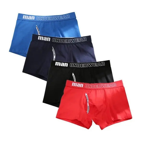 Men's 4-Pack Cotton Boxer Underwear - Soft & Comfortable, Solid Color, Jacquard Weaving, Non-Woven Fabric, Available in Sizes L, XL, XXL, XXXL Menswear Aesthetic Asian Classic Alfra Retail 1