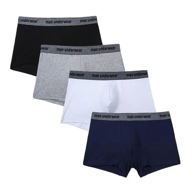 Men's 4-Pack Cotton Boxer Underwear - Soft & Comfortable, Solid Color, Jacquard Weaving, Non-Woven Fabric, Available in Sizes L, XL, XXL, XXXL Menswear Aesthetic Asian Classic Alfra Retail 1