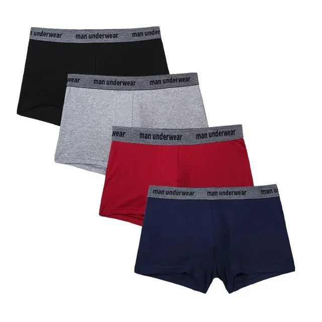 Men's 4-Pack Cotton Boxer Underwear - Soft & Comfortable, Solid Color, Jacquard Weaving, Non-Woven Fabric, Available in Sizes L, XL, XXL, XXXL Menswear Aesthetic Asian Classic Alfra Retail 1