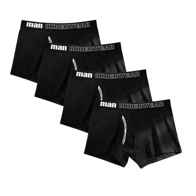 Men's 4-Pack Cotton Boxer Underwear - Soft & Comfortable, Solid Color, Jacquard Weaving, Non-Woven Fabric, Available in Sizes L, XL, XXL, XXXL Menswear Aesthetic Asian Classic Alfra Retail 1
