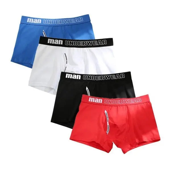 Men's 4-Pack Cotton Boxer Underwear - Soft & Comfortable, Solid Color, Jacquard Weaving, Non-Woven Fabric, Available in Sizes L, XL, XXL, XXXL Menswear Aesthetic Asian Classic Alfra Retail 1