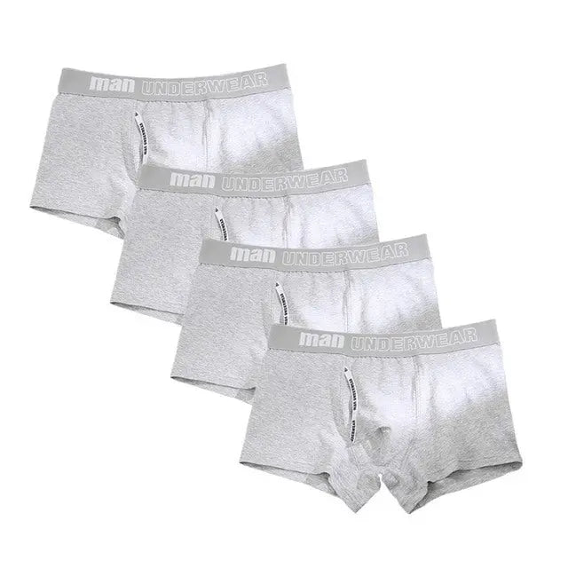 Men's 4-Pack Cotton Boxer Underwear - Soft & Comfortable, Solid Color, Jacquard Weaving, Non-Woven Fabric, Available in Sizes L, XL, XXL, XXXL Menswear Aesthetic Asian Classic Alfra Retail 1