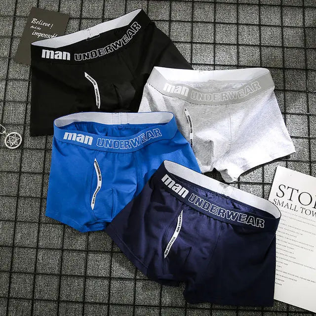 Men's 4-Pack Cotton Boxer Underwear - Soft & Comfortable, Solid Color, Jacquard Weaving, Non-Woven Fabric, Available in Sizes L, XL, XXL, XXXL Menswear Aesthetic Asian Classic Alfra Retail 1