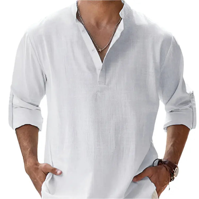 Men's Casual Cotton Linen Blouse - Loose Fit Long Sleeve Shirt for Spring & Autumn Alfra Retail 1