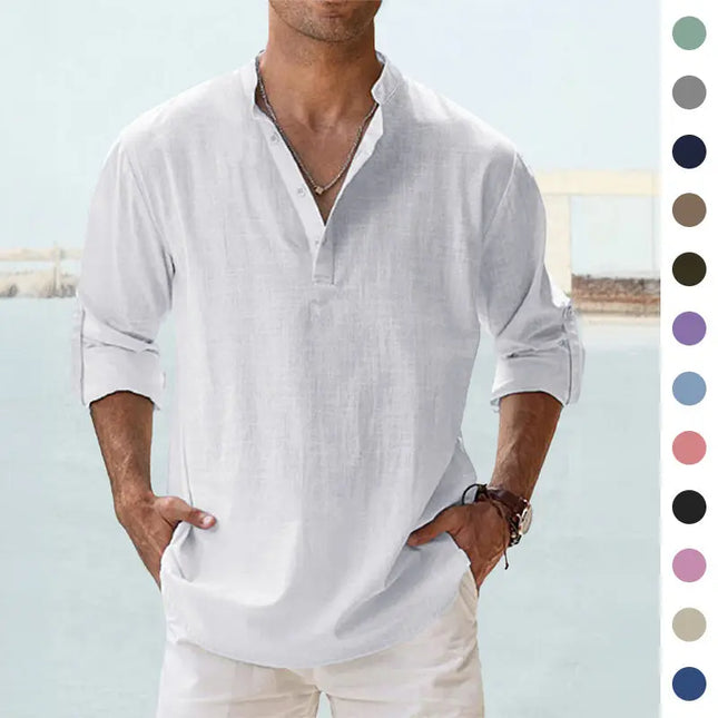Men's Casual Cotton Linen Blouse - Loose Fit Long Sleeve Shirt for Spring & Autumn Alfra Retail 1