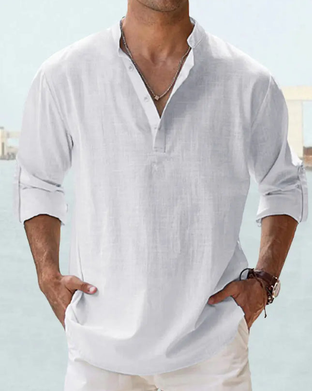 Men's Casual Cotton Linen Blouse - Loose Fit Long Sleeve Shirt for Spring & Autumn Alfra Retail 1