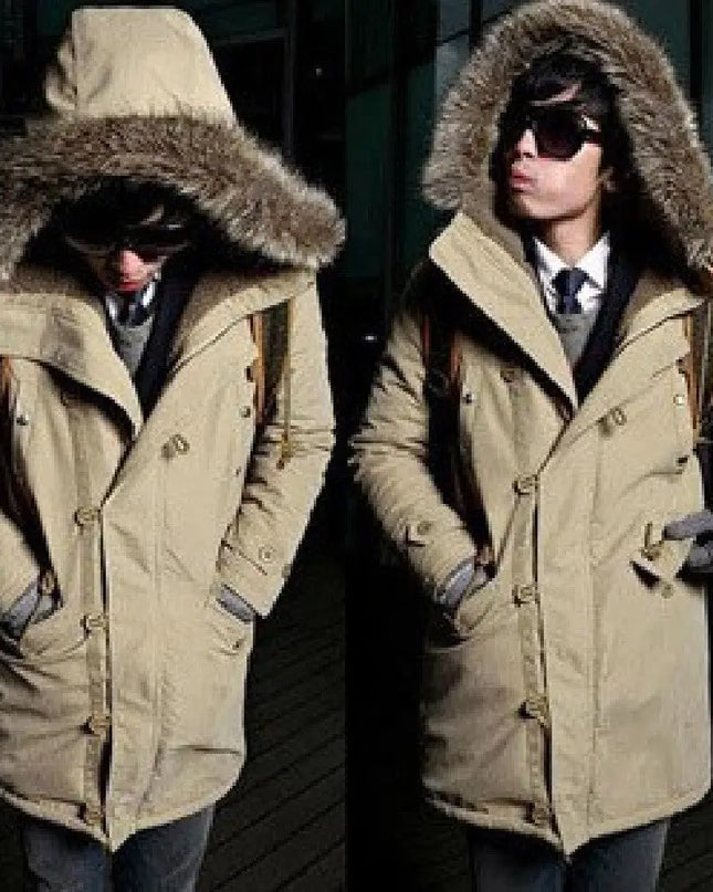 Men's Cotton Parka Winter Overcoat with Hood, Khaki/Denim/Green/Black Alfra Retail 1