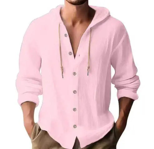 Men's Cotton and Linen Hooded Button Shirt Sweater - Long Sleeve Casual Top Fabric Fashion Alfra Retail 1
