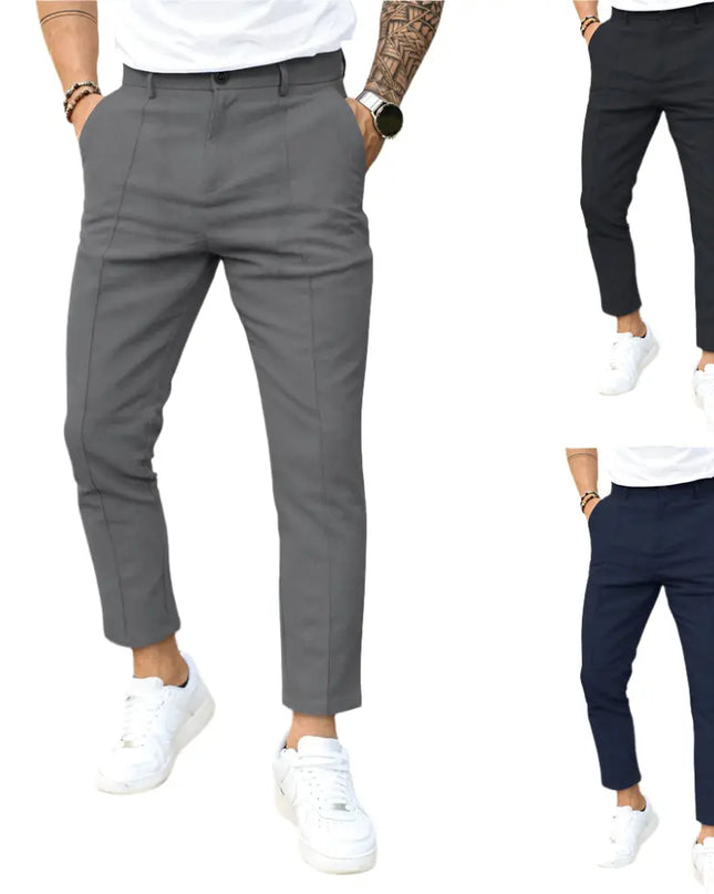 Men's Double Fold Line Solid Color Casual Suit Pants - Stylish & Comfortable Alfra Retail 1