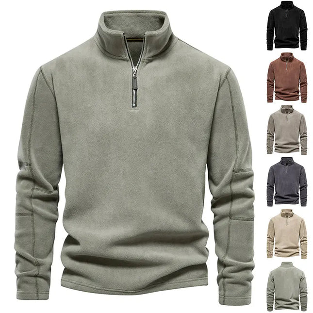 Men's Fashion Stand-Collar Zippered Sweatshirt with Fleece - Winter Casual Pullover Top Alfra Retail 1