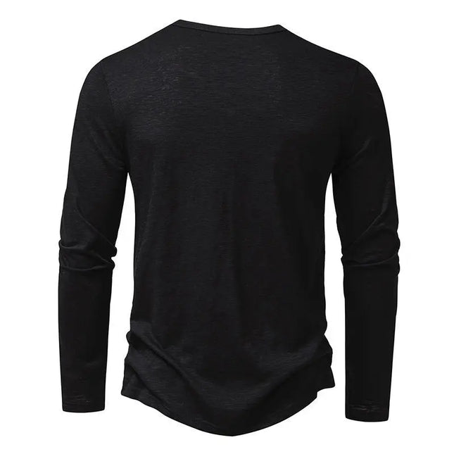 Men's Long Sleeve T-Shirt - Fashion Button Henry Collar Top Fabric Menswear Alfra Retail 1