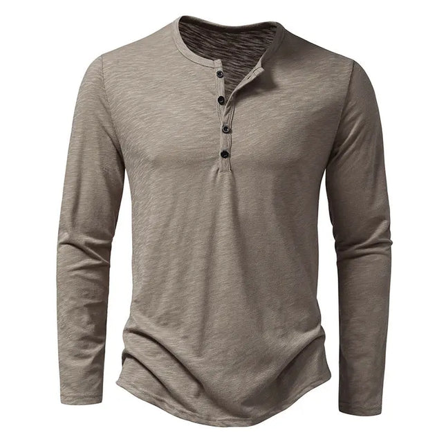 Men's Long Sleeve T-Shirt - Fashion Button Henry Collar Top Fabric Menswear Alfra Retail 1