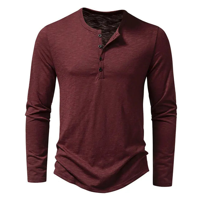 Men's Long Sleeve T-Shirt - Fashion Button Henry Collar Top Fabric Menswear Alfra Retail 1