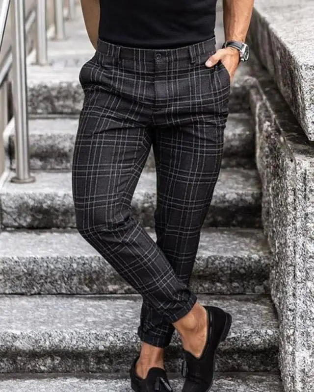 Men's Plaid Print Loose Fit Casual Trousers - Thin & Comfortable Fabric Menswear Alfra Retail 1