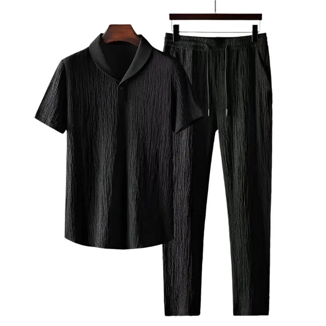 Men's Summer Suit - Loose Short Sleeve Top & Drawstring Trousers Fashion Clothing Fabric Menswear Alfra Retail 1