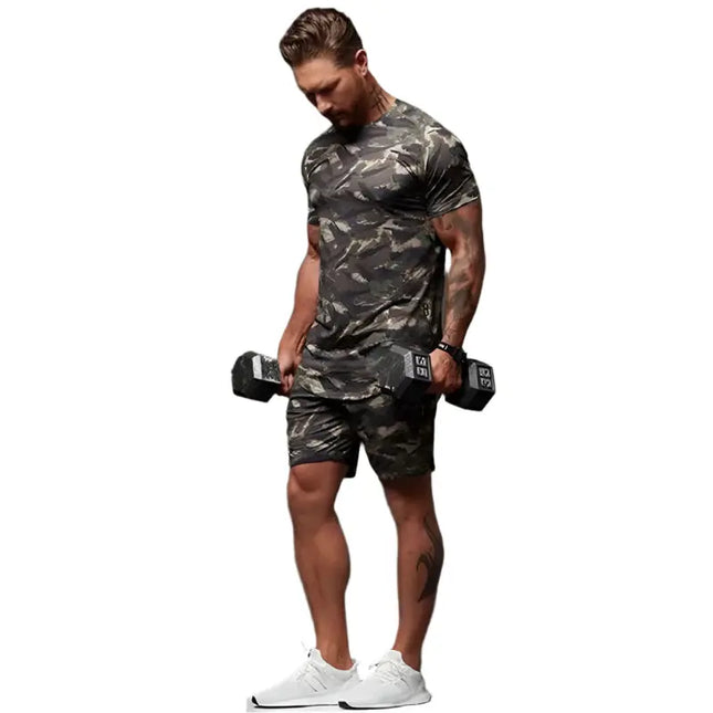 Two-Piece Camouflage Fitness Suit for Women – Short-Sleeved Sportswear for Leisure & Workout Alfra Retail 1