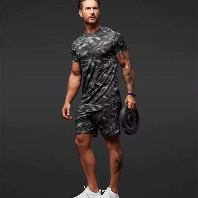 Two-Piece Camouflage Fitness Suit for Women – Short-Sleeved Sportswear for Leisure & Workout Alfra Retail 1
