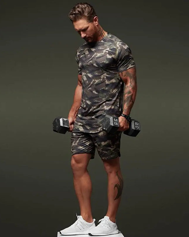 Two-Piece Camouflage Fitness Suit for Women – Short-Sleeved Sportswear for Leisure & Workout Alfra Retail 1