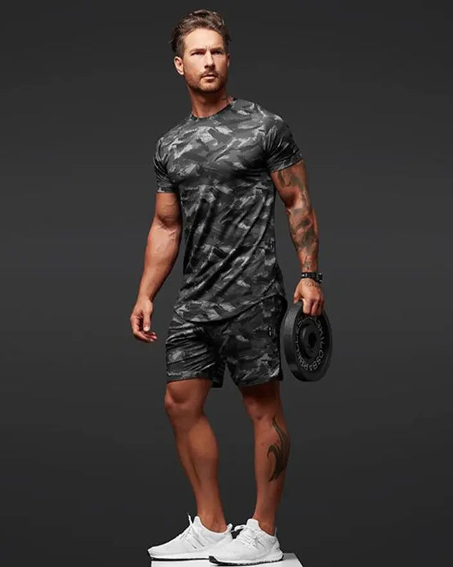 Two-Piece Camouflage Fitness Suit for Women – Short-Sleeved Sportswear for Leisure & Workout Alfra Retail 1