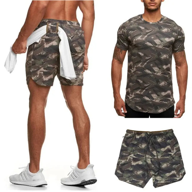 Two-Piece Camouflage Fitness Suit for Women – Short-Sleeved Sportswear for Leisure & Workout Alfra Retail 1