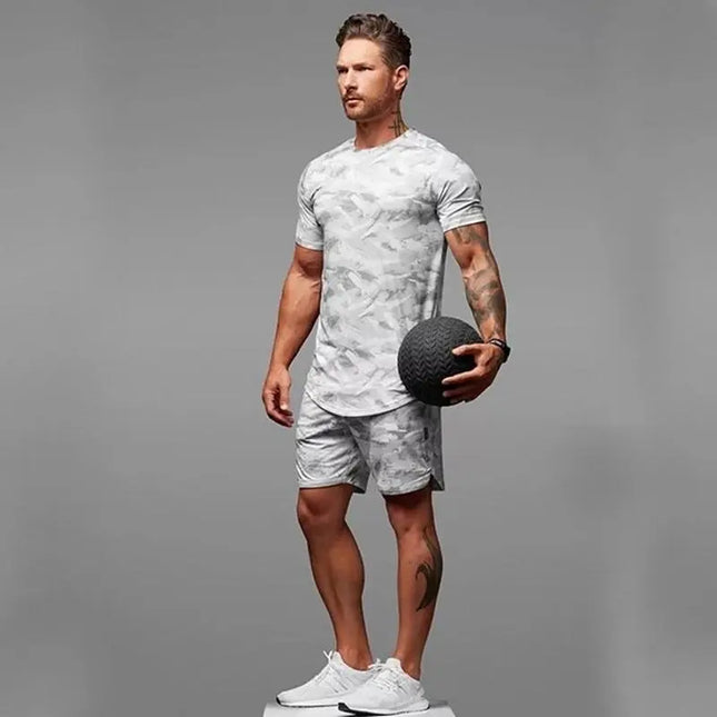 Two-Piece Camouflage Fitness Suit for Women – Short-Sleeved Sportswear for Leisure & Workout Alfra Retail 1